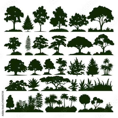 flat design plant and tree silhouette collection