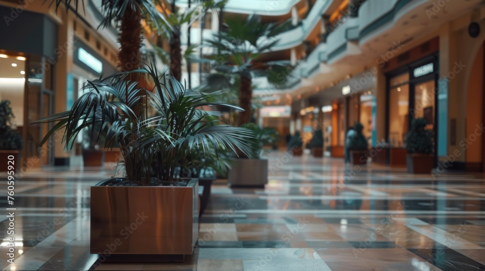 A plant in a planter on a tiled floor. Suitable for home decor or interior design projects