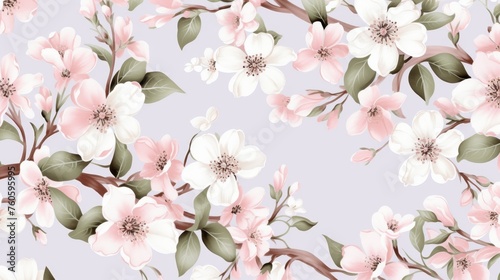 Floral wallpaper white and pink flowers and leaves