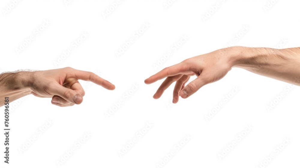 Hands Reaching in Agreement. Caucasian Male Hands Isolated on White Background for Concept of Gestures, Assistance, and Correspondence Hands Reaching in Agreement. Caucasian Male Hands Isolated on White Background for Concept of Gestures, Assistance, and Correspondence