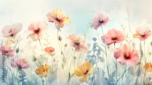 Watercolor Wildflowers: A Soft Palette of Nature's Whimsy and Charm in a Serene Spring Meadow