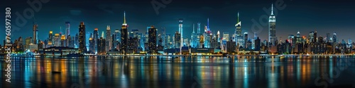 Midtown Skyline at Night with Urban Architecture and Building Lights © Serhii