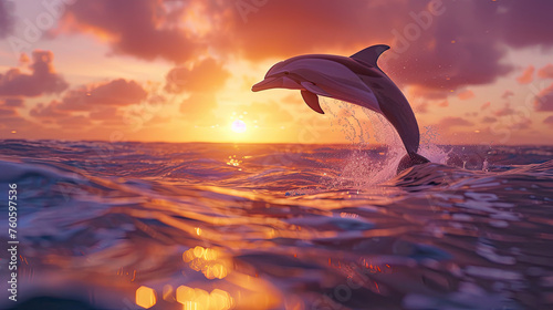 dolphin jumping at sunset © Alexey