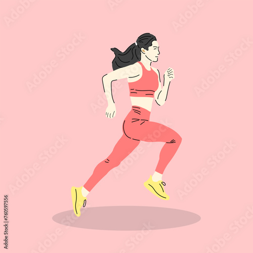Sporty woman wearing sport outfit running illustration © Fathur