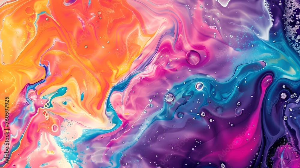 Vibrant Swirling Patterns of Liquid Paint Create an Iridescent Abstract Background