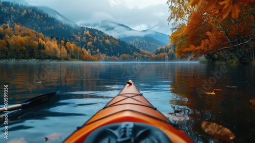 A frontal perspective of a kayak, ideal for outdoor and adventure concepts photo