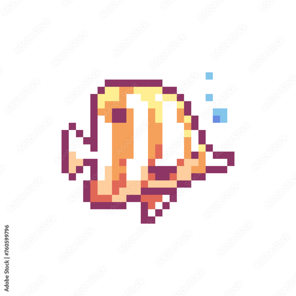 Pixel Art Butterfly Fish Icon. Vector Y2K 8Bit Sticker of Tropical Marine Life. Cute Coral Fish Video Game Element for Ocean Exploration Design. Pixel Art Butterfly Fish Icon. Vector Y2K 8Bit Sticker of Tropical Marine Life. Cute Coral Fish Video Game Element for Ocean Exploration Design.
