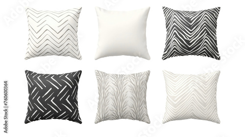 Set of Decorative patterned throw pillows on transparent background.