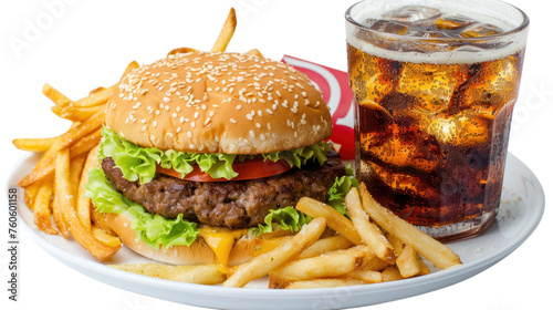 Fast food: burgers, fries, cola and more isolated on transparent background.