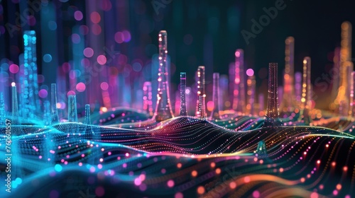 Smart city and abstract point connect with gradient line and Intricate wave line design. © afnanbdr