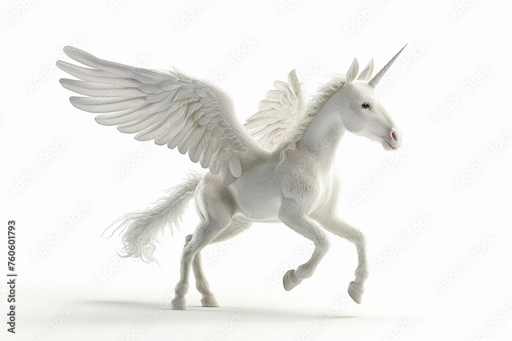 Playful 3D Pegasus colt, wings fluffed, isolated on white background Playful 3D Pegasus colt, wings fluffed, isolated on white background