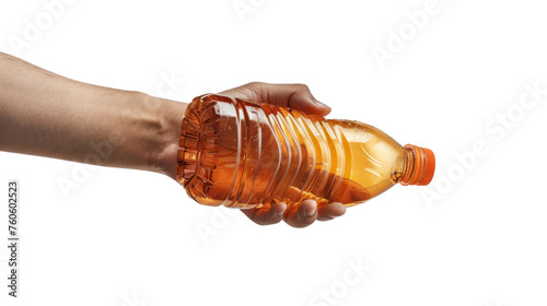 Close-up of a hand holding a water bottle Isolated on a transparent background.