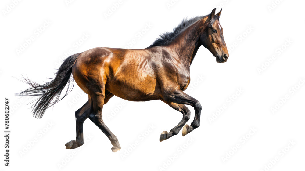 Beautiful brown horse running Isolated on a transparent background.