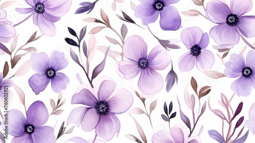 Purple flowers watercolor pattern