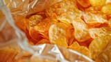 A detailed view of a bag of chips. Suitable for food and snack concepts