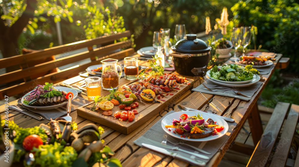 Outdoor Feast on Rustic Table