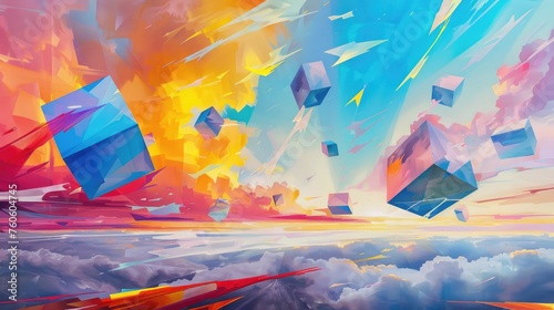 Abstract Geometric Shapes in Surreal Landscape