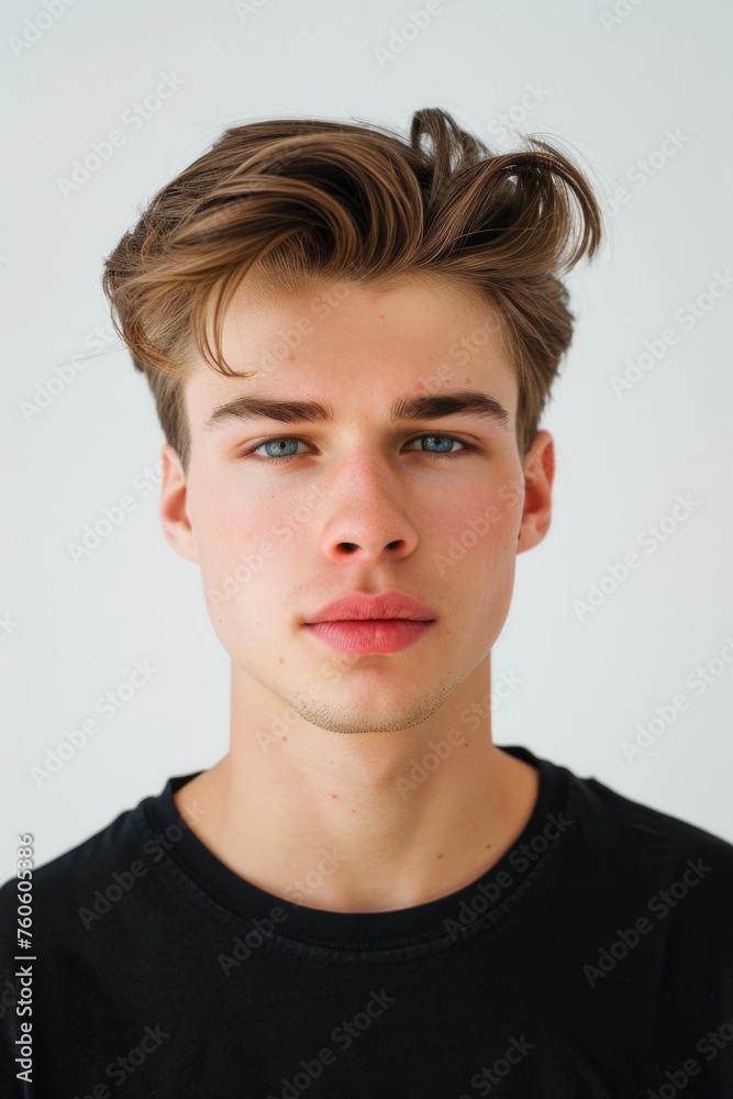 Close up of a person wearing a black shirt, suitable for various projects Close up of a person wearing a black shirt, suitable for various projects