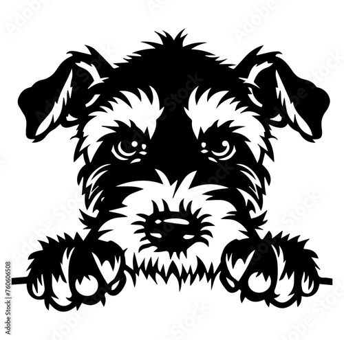 Airedale Terrier dog face peeking over front paws vector illustration