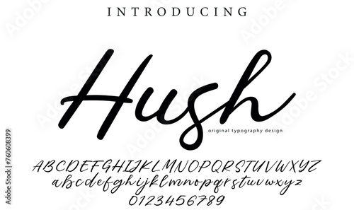 Hush Font Stylish brush painted an uppercase vector letters, alphabet, typeface