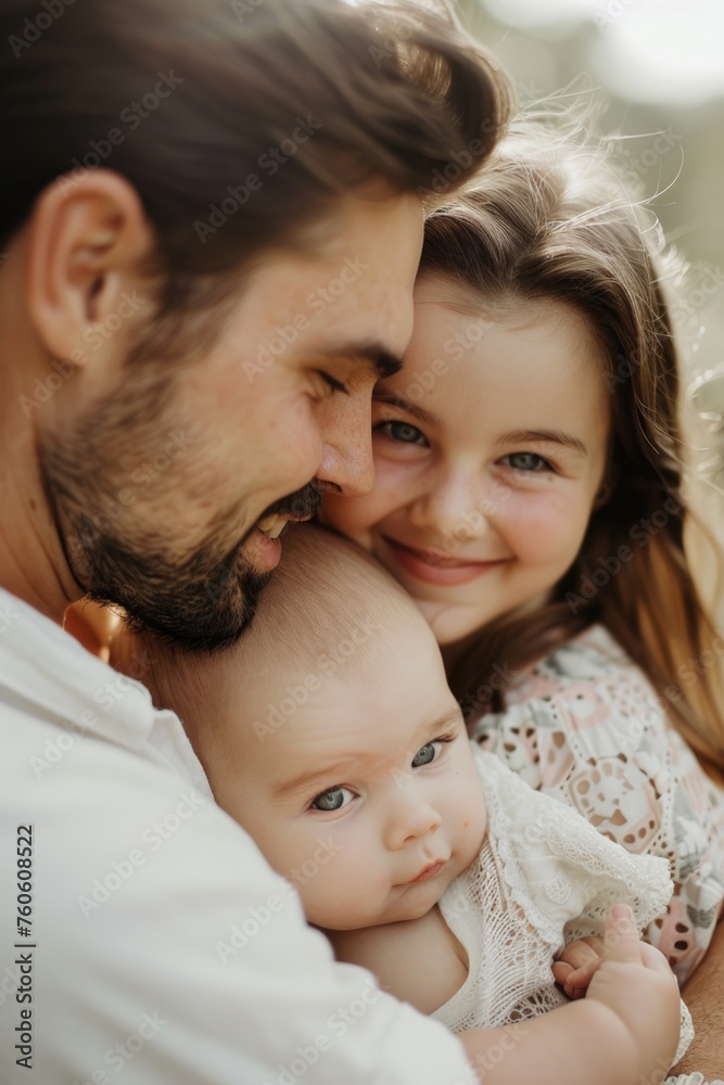 A man smiling while holding a baby. Suitable for family and parenting concepts A man smiling while holding a baby. Suitable for family and parenting concepts