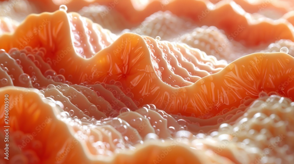 a close up of an orange and white object with a lot of bubbles on the surface of the image and a blurry background. a close up of an orange and white object with a lot of bubbles on the surface of the image and a blurry background.