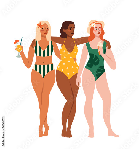 Summer illustration of girls in swimsuits.