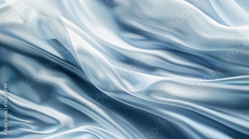 Abstract blue white luxury fabric wave background with copy space. Smooth liquid wave. Elegant shiny silk satin texture. Suit for wallpaper, cover, header, desktop, web, flyer.