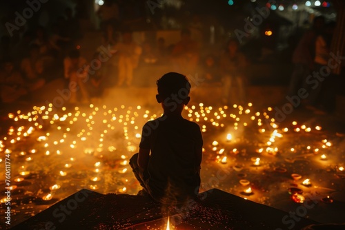 Silhouette of a boy amidst Diwali lights in India celebrating tradition, culture, and festival spirituality