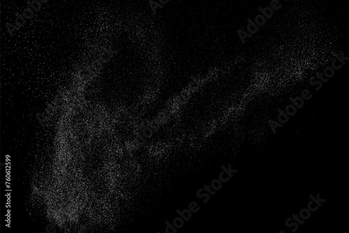 White grainy texture. Abstract dust overlay. Grain noise. White explosion on black background. Splash light realistic effect. Vector illustration  eps 10.  