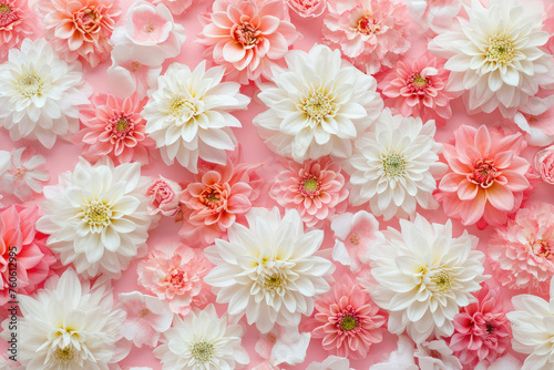 Elegant display of pink and white flowers on a soft pink background with copy space