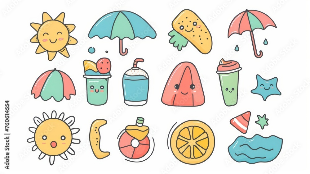Flat design style minimal modern illustration of cute summer holiday icons.