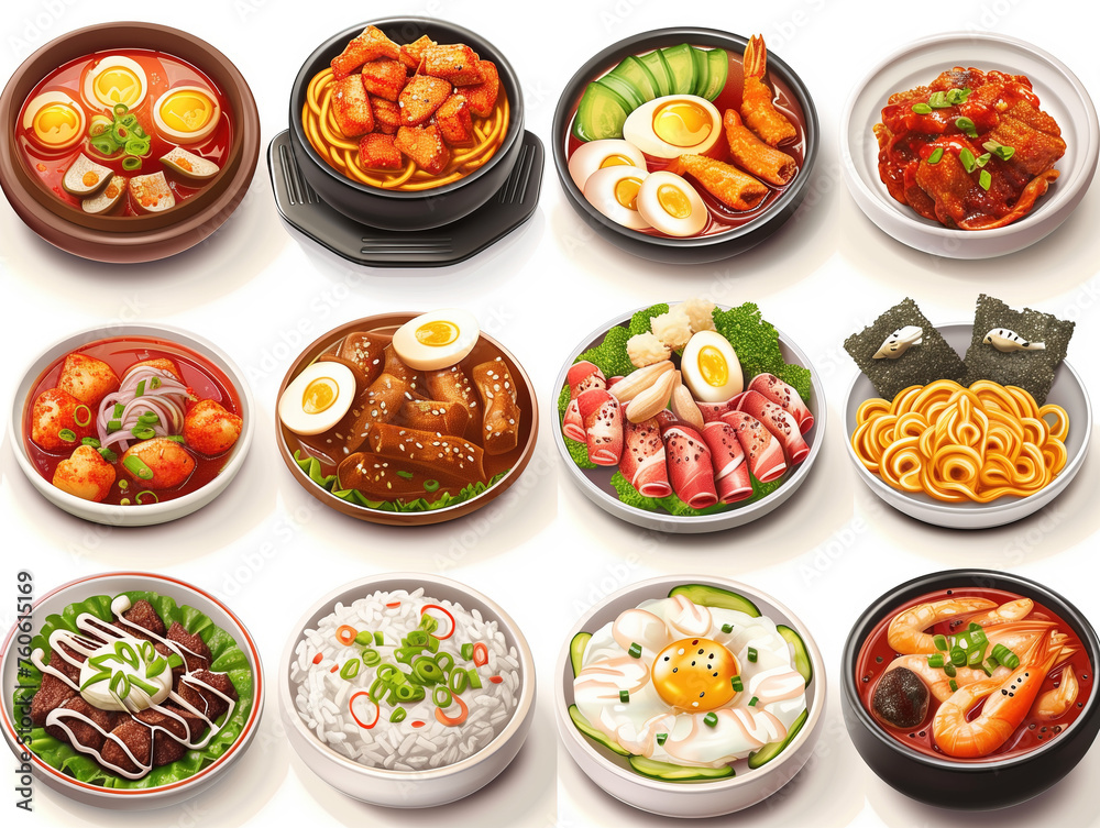 Korean food on isolated background,created with Generative AI tecnology.