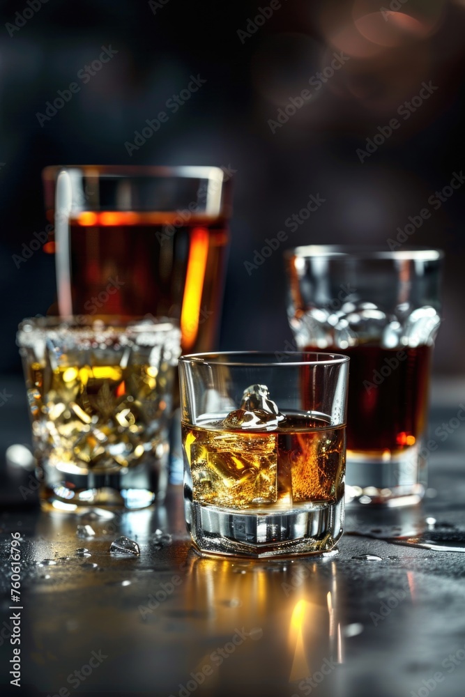 Two glasses of alcohol on a table, suitable for bar or restaurant concepts Two glasses of alcohol on a table, suitable for bar or restaurant concepts