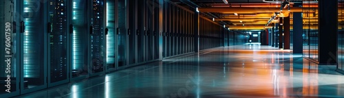 Color photo of a data center with large computer racks © Pungu x