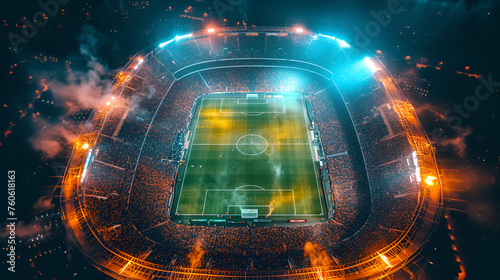 wide banner of football or soccer match at night light. generative ai 