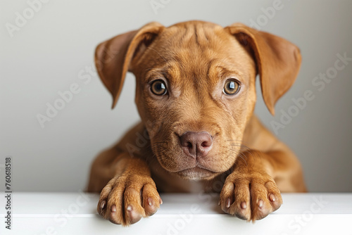 A cute puppy with big eyes and a round face