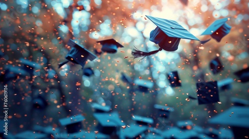 Graduation Caps Flying Through the Air