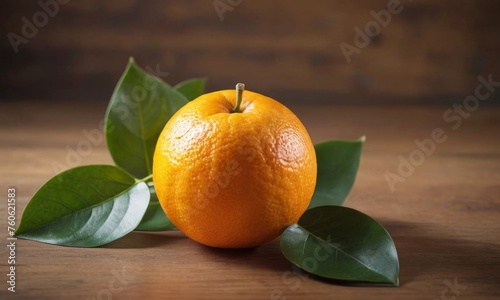 Orange with sliced and green leaves isolated on white background.