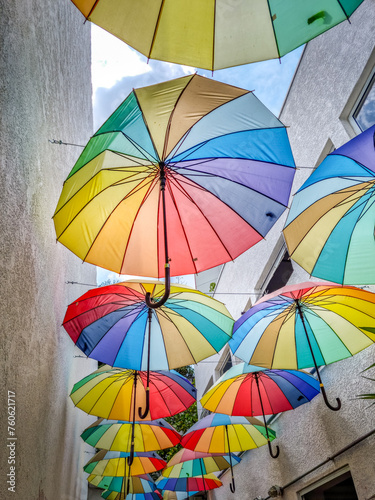 Many multi colored umbrellas decoration © TravelWorld