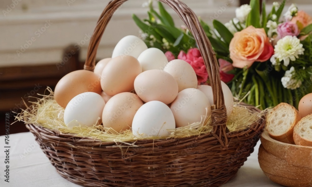eggs in a basket concept postcard eggs in a basket concept postcard