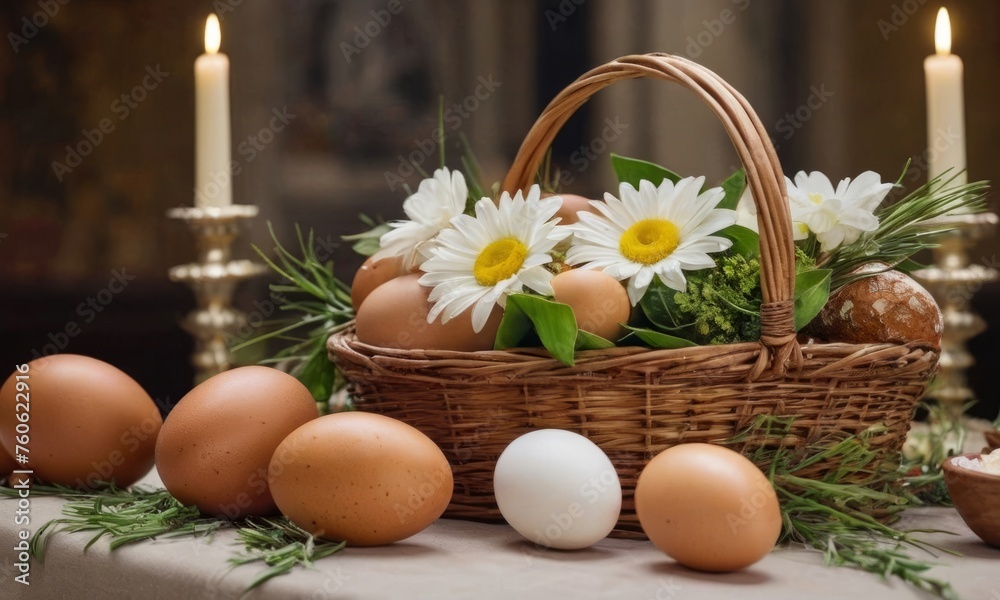 eggs in a basket concept postcard
