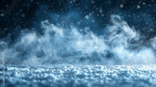 A modern realistic set of frost blowing air with snowflakes fluttering about. Isolated on a transparent background  this concept shows a flow of frozen fog with snow.