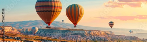 Romantic balloon ride over a picturesque landscape soaring love
