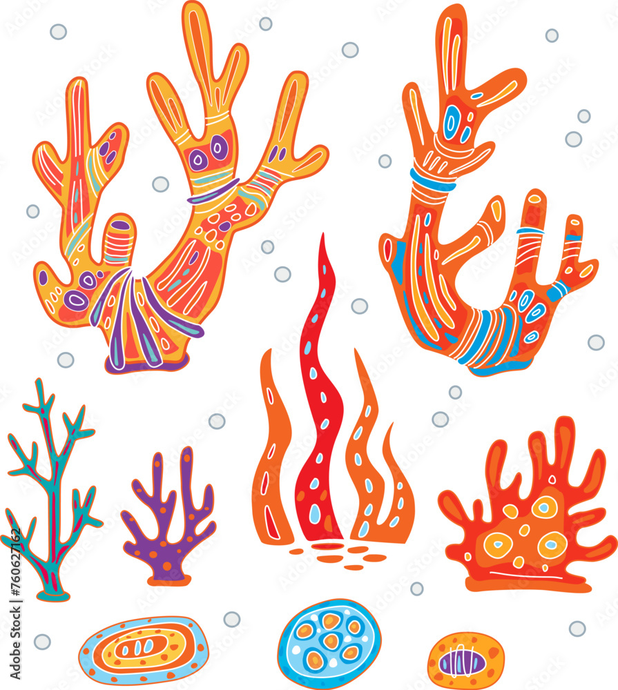 Set of Stylized Decorative Corals and Algae Set of Stylized Decorative Corals and Algae
