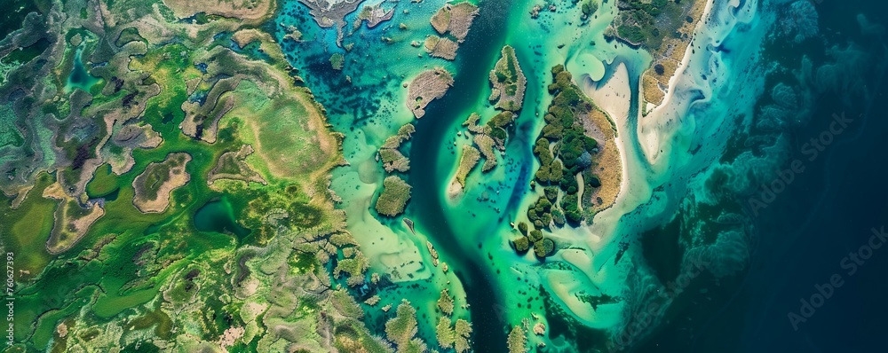 Naklejka premium High-resolution satellite imagery analysis with AI for environmental monitoring.