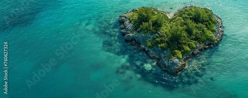 Heart-shaped island in a crystal-clear ocean top view