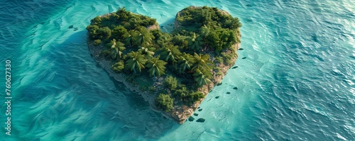 Heart-shaped island in a crystal-clear ocean top view © WARIT_S