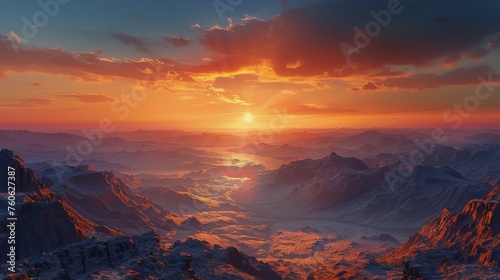 Sun Setting Over Mountain Range © yganko