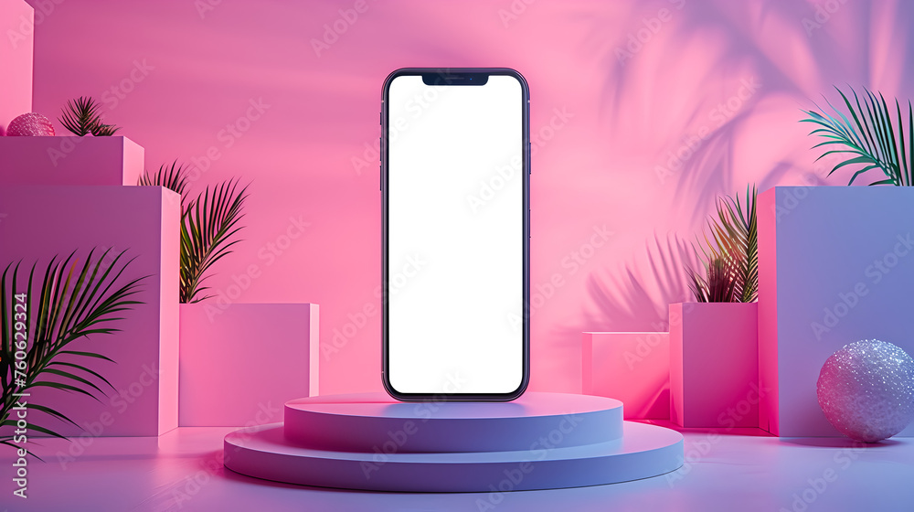 Mobile phone with blank screen on the podium, transparent background Mobile phone with blank screen on the podium, transparent background